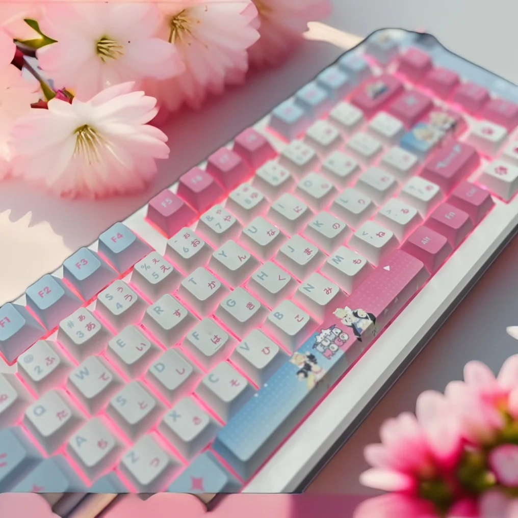 Anime Cute fuwamoco Keycap Hololive Vtuber Key Cover PBT DYE-Sub Cherry MX Axis Switch Keycap for Mechanical Keyboard