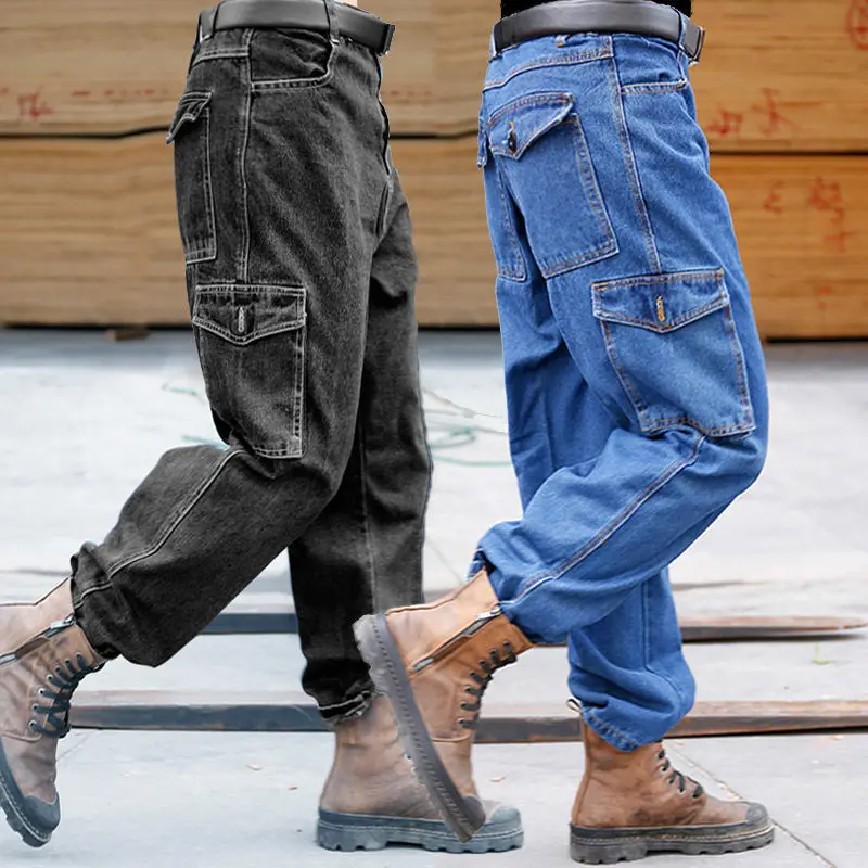 Jeans Men\'s Work Pants Wear-resistant Anti-scalding Loose Welding Workers Multi-pocket Overalls Auto Repair Labor Insurance Pant