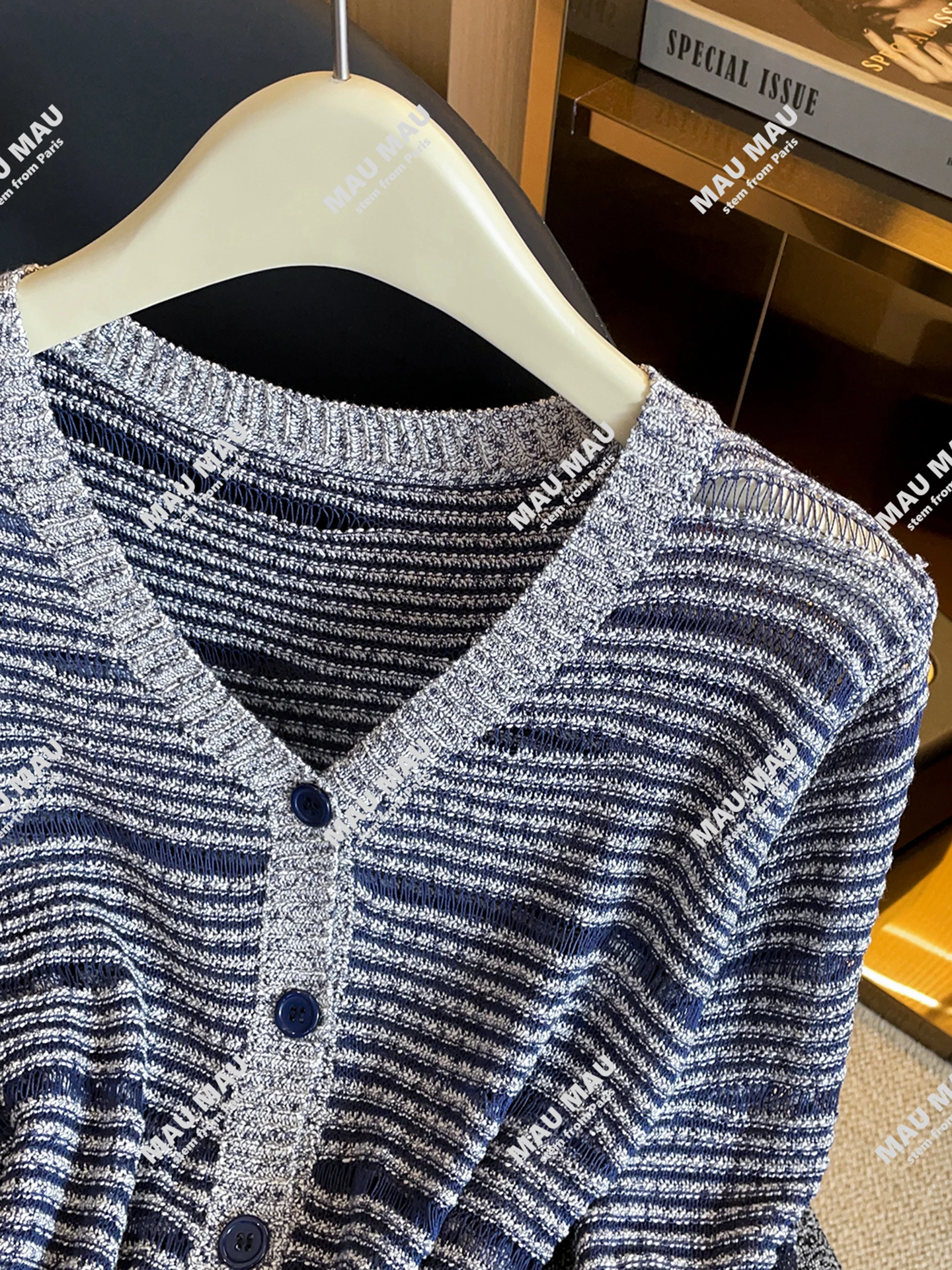 American Lazy Striped Knitted Open Cardigan Suéter Mujer Otoño Faion Suave Medio Fino Largo Sve V-Ne Button De...