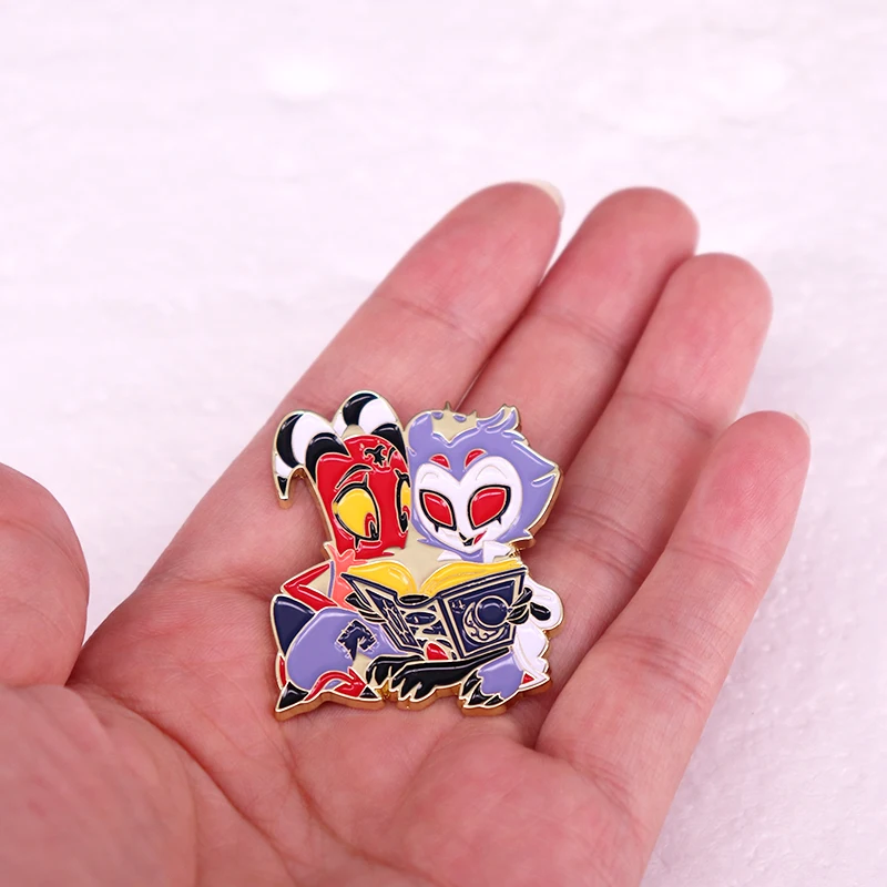 Cartoon Manga Badge Little Blitz and Stolas Reading Book Enamel Pin Brooch Fans Gift Jewelry