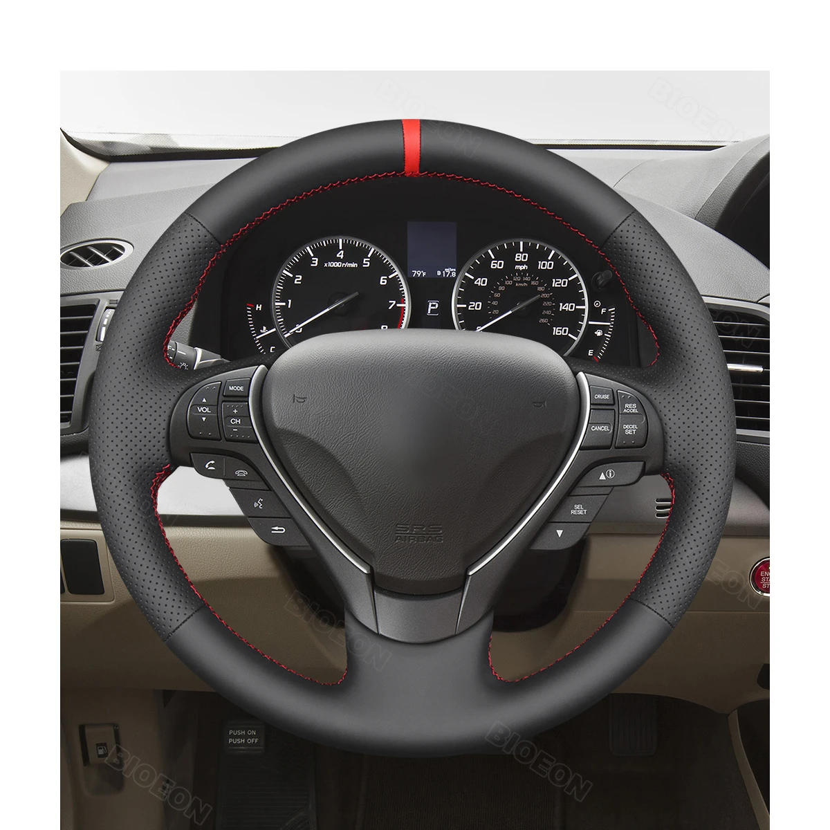 Bioeon Black PU Artificial Leather Steering Wheel Cover for Acura RDX 2013-2018 / TL 2009-2014 / ILX 2013-2022 image 3