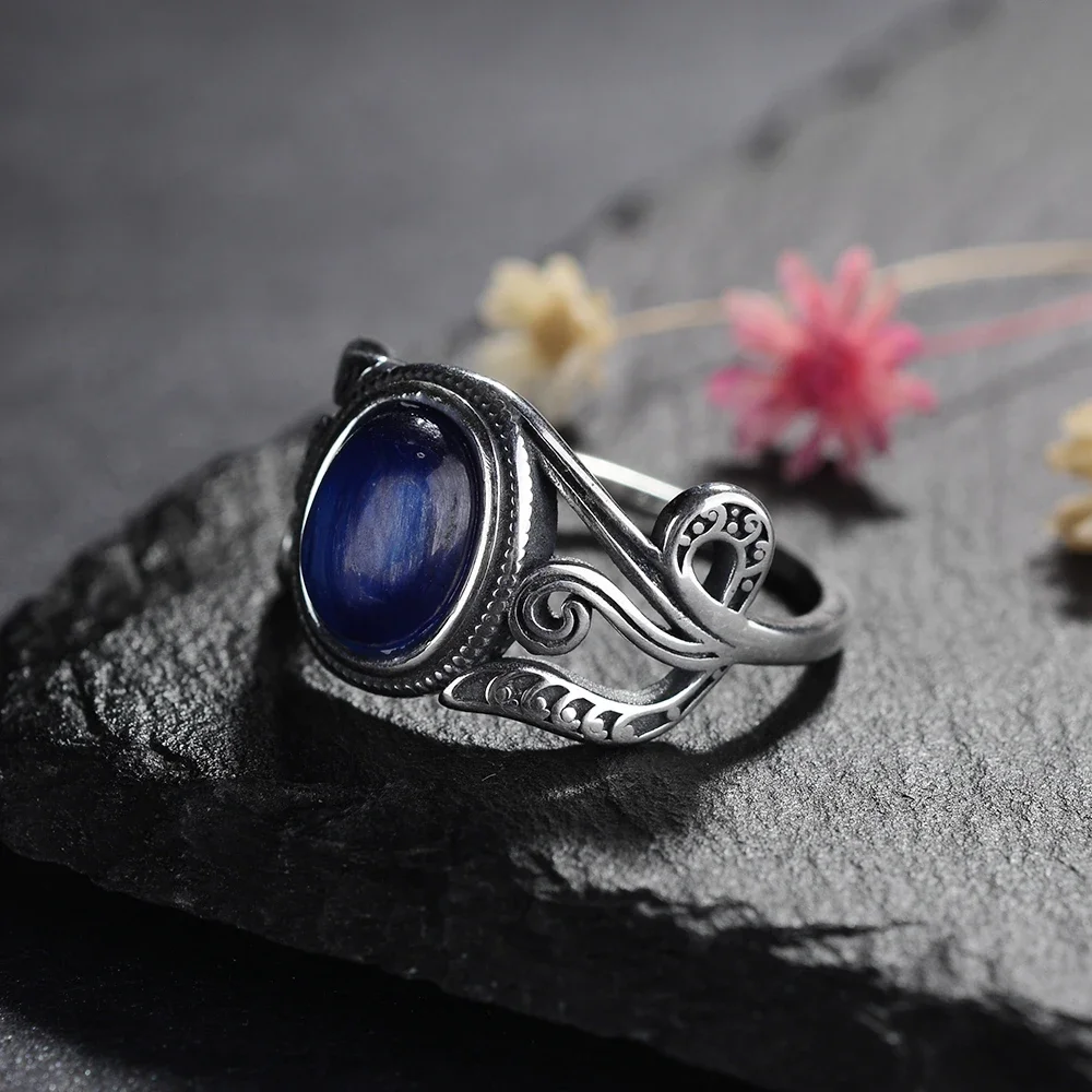 Nasiya Vintage Finger Rings For Women Fashion Jewelry 8x10MM Oval Dark Blue Kyanite Rings Wholesale Party Gift