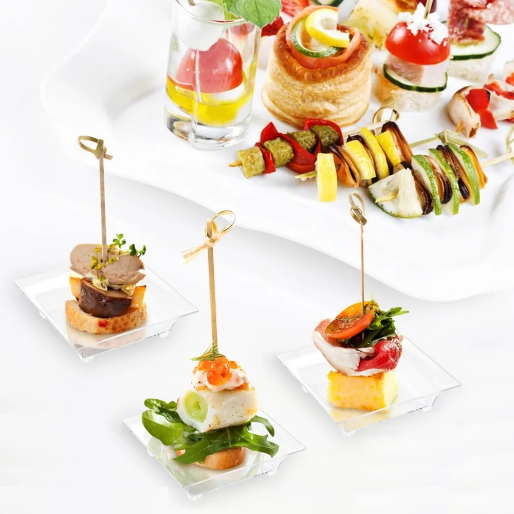 50pcs Multipurpose Mini Square Dessert Tray Plastic Disposable Ice Cream Bowl Transparent Seasoning Plate Sushi