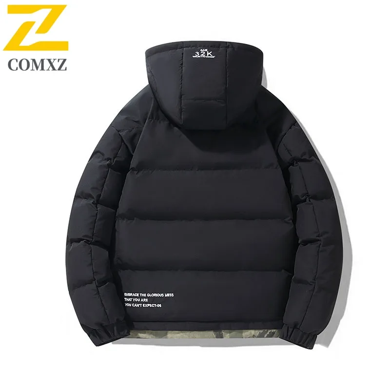 COMXZ الرجال الشتاء Preppy سترة مقنعين قسط جديد تنوعا عادية التزلج التخييم الحشو معطف المشي يندبروف وسادة مبطنة