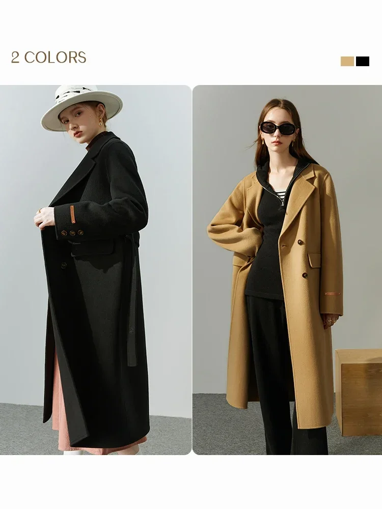 FSLE Classic Suit Collar Double-sided Cashmere Coat Women 2022 New Autumn Winter Korean Version Office Lady Woolen Long Coat