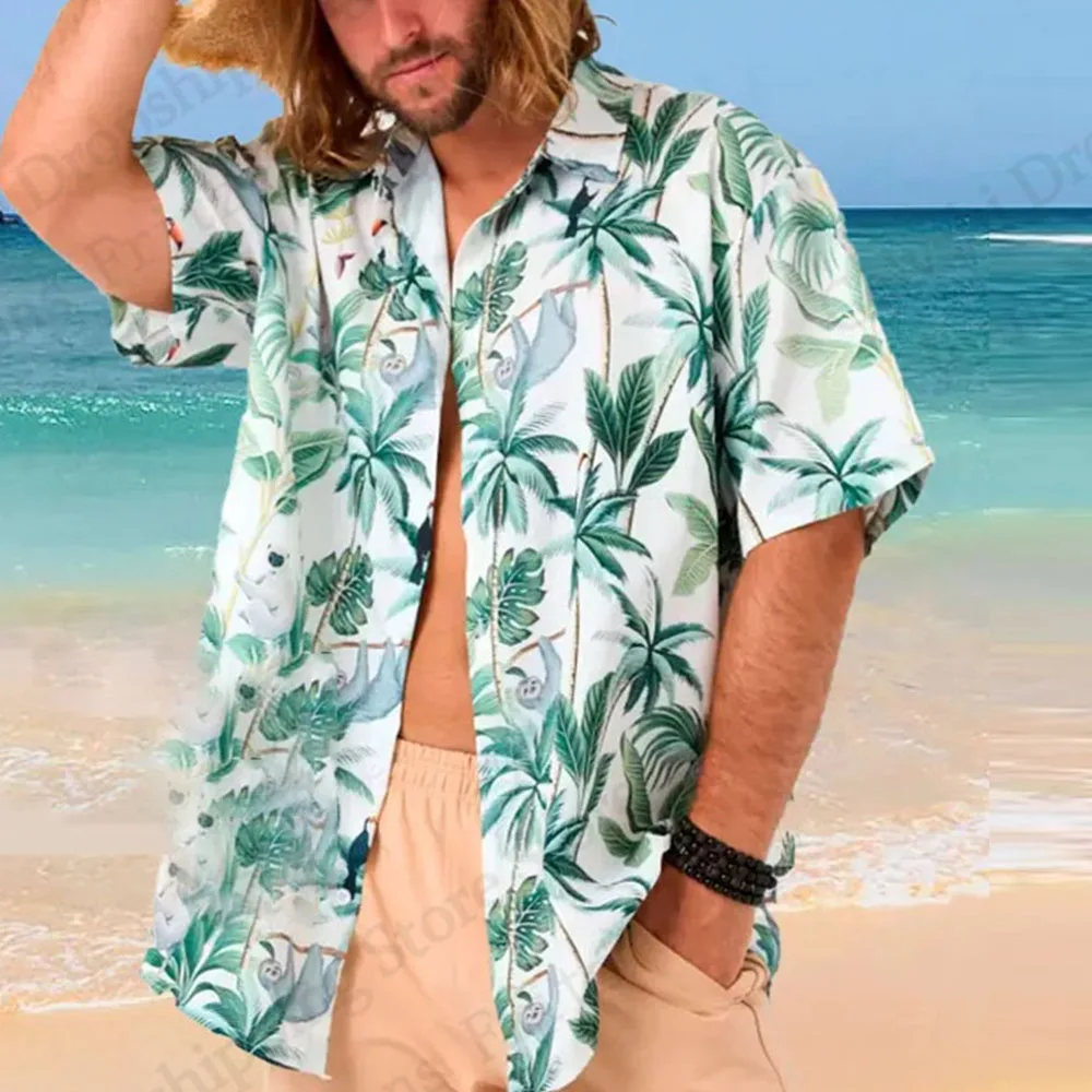 

Tropic Flower Hawaiian Shirt Animal Sloth 3D Print Shirt Men Women Fashion Short Sleeve Vocation Beach Blouse Mens Clothing New