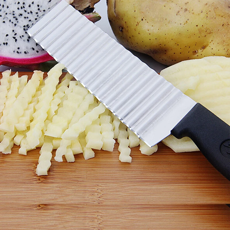 Stainless Steel Potato French Fry Cutter Crinkle Wavy Shape Knife  Chip Dough Fruit Serrated Blade Chopper Vegetable Tools