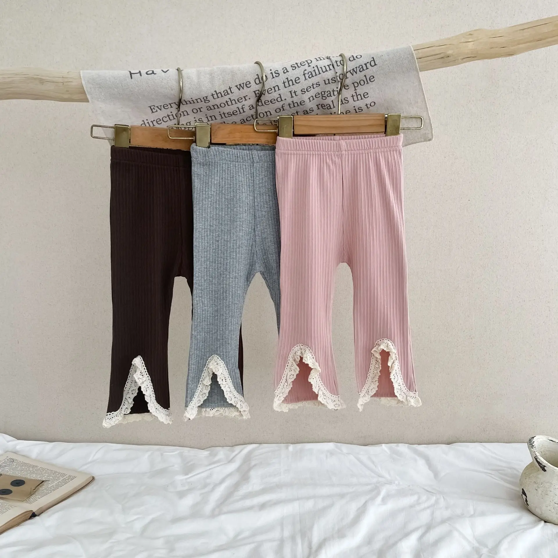 2025 Autumn New Baby Girl Cute Lace Flared Pants Cotton Infant Girls Solid Elastic Pants Children Trousers Toddler Casual Pants