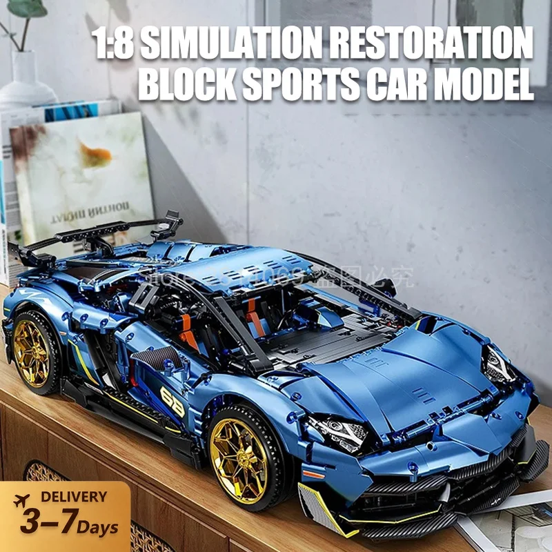 Lambor SVJ 63 Hyper Sportwagen Baukasten MOC Technik Galvanisiertes Rennfahrzeug Montagemodell Bausteine Desktop-Dekoration Geschenk für Erwachsene 3811 Teile