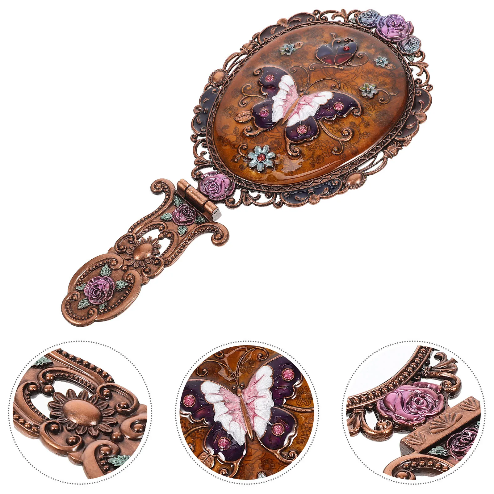 Vintage Handheld Make-up Spiegel Tragbare faltbare Metall Geschenk Reise Vergrößerungsspiegel Handspiegel mit Griff