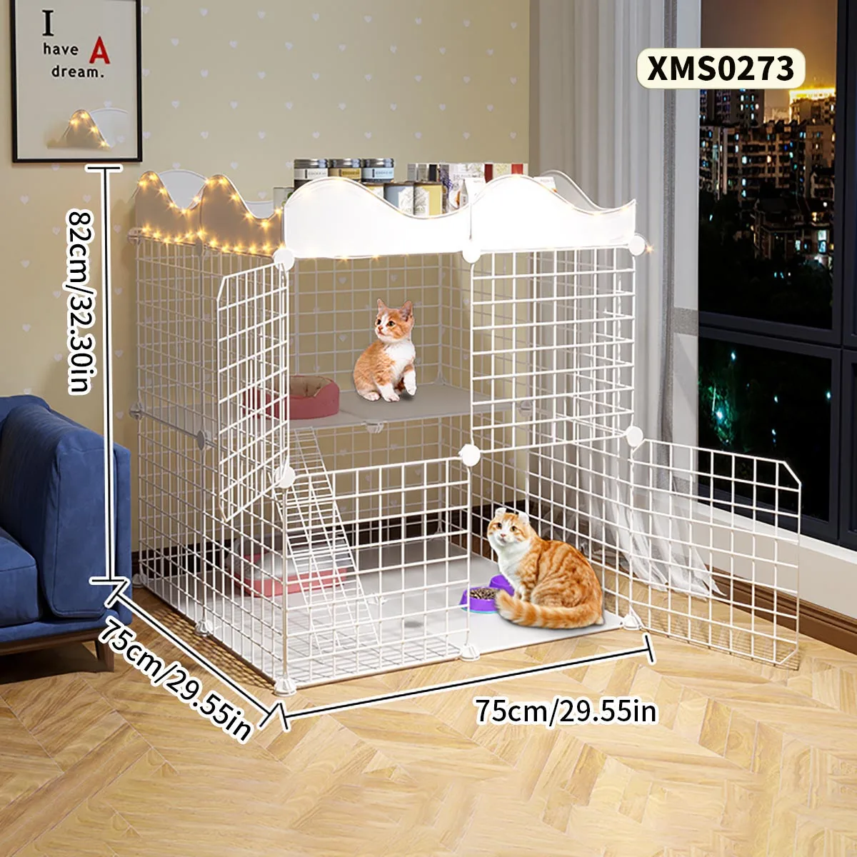 Cat Cage, Indoor Space for Cats to Free Move Around, Luxurious Kitten Villa, Pet Cat House