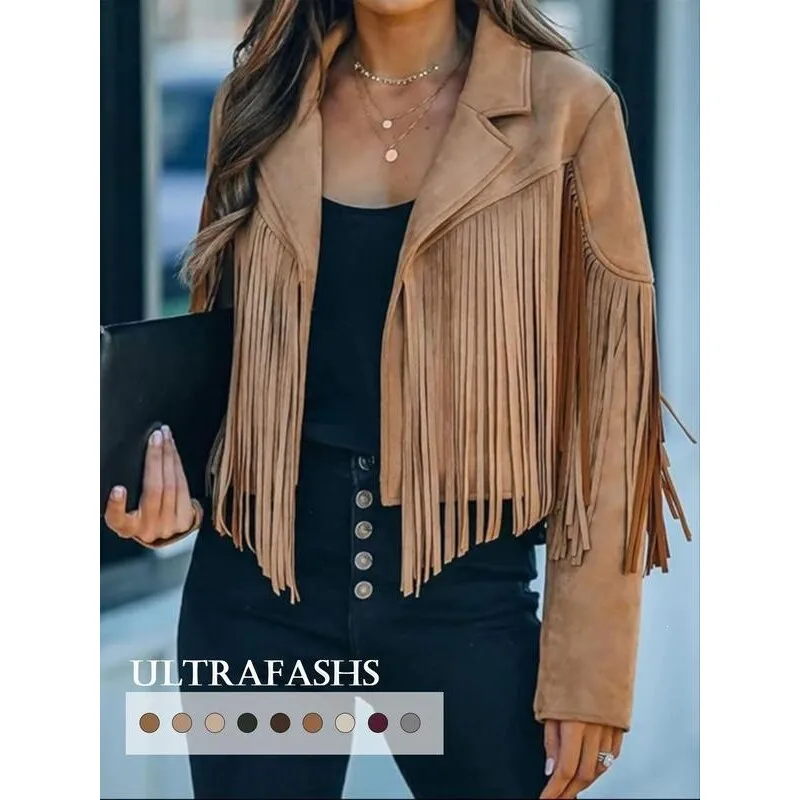 

Western Fringe Jacket Sporty Style Women's Short Outerwear Spring Collection 2026 Other Material 100% Ladies Fashion