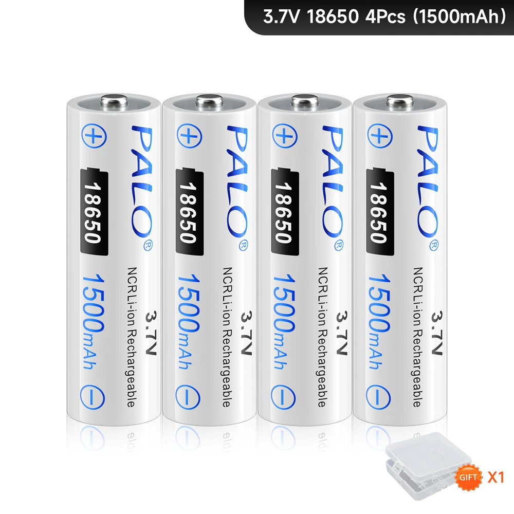 

PALO 3.7V 1500mAh 18650 Lithium Rechargeable Battery 18650 Li-ion Batteries with LED Battery Charger for 26650 16340 14500 18500