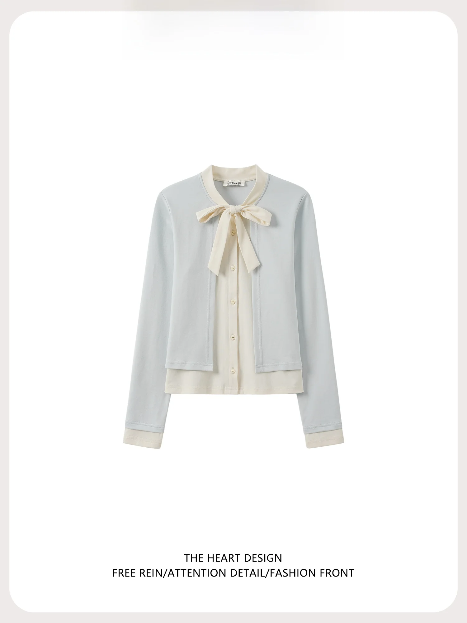 

Spring New Sle Blue Long Sve Slim Fit Women's irt Korean Sle ort Top Button Design Fake Two-Piece Cotton Blend