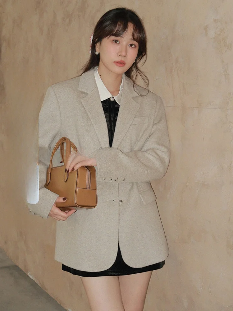 

Женское шерстяное твидовое пальто-жакет свободного кроя с открытым передом и длинными рукавами, теплая верхняя одежда для осени и зимы