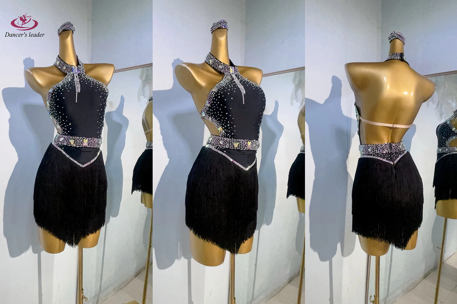 Latin Dance Costume Rhinestone Women's Clothing High-end Custom Large Backless Tassel Skirt Flower Dress Samba Performance Dress