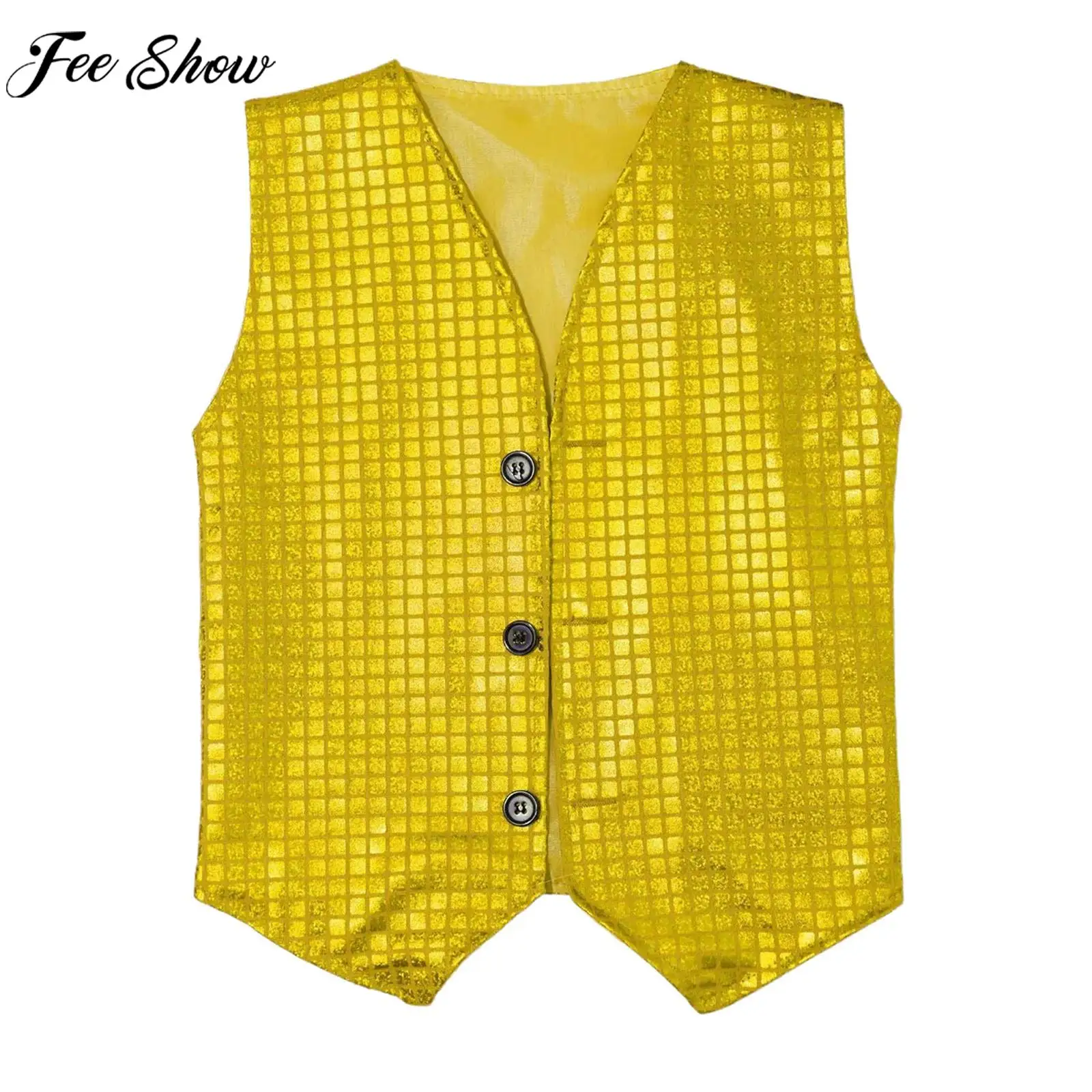 Kostium taneczny dla dzieci, chłopców i dziewcząt, hip hop, jazz, błyszcząca kamizelka z cekinami, na Halloween, Boże Narodzenie, imprezę, występ chóru szkolnego, bezrękawnik