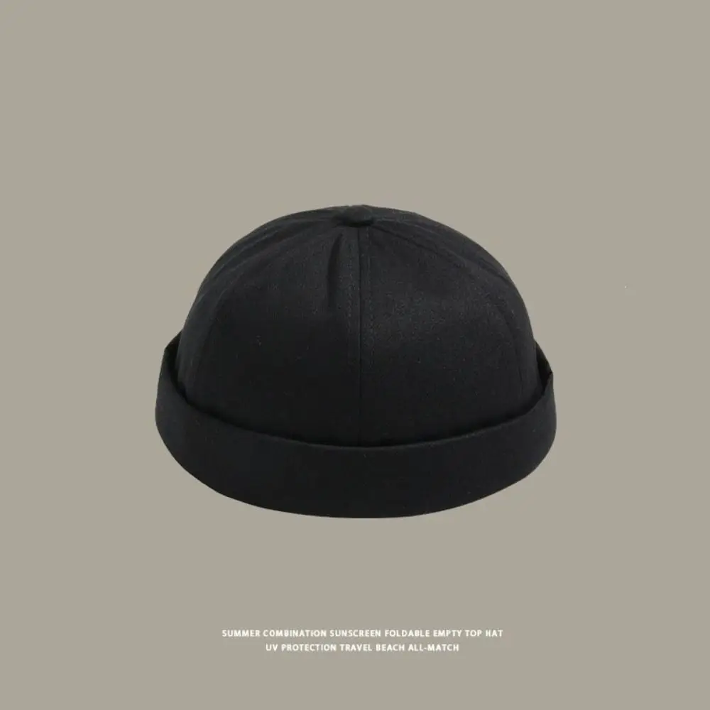 Fashion Solid Color Brimless Docker Cap Vintage Style Cotton Dome Melon Cap Adjustable Melon Beanie Cap For Men Women