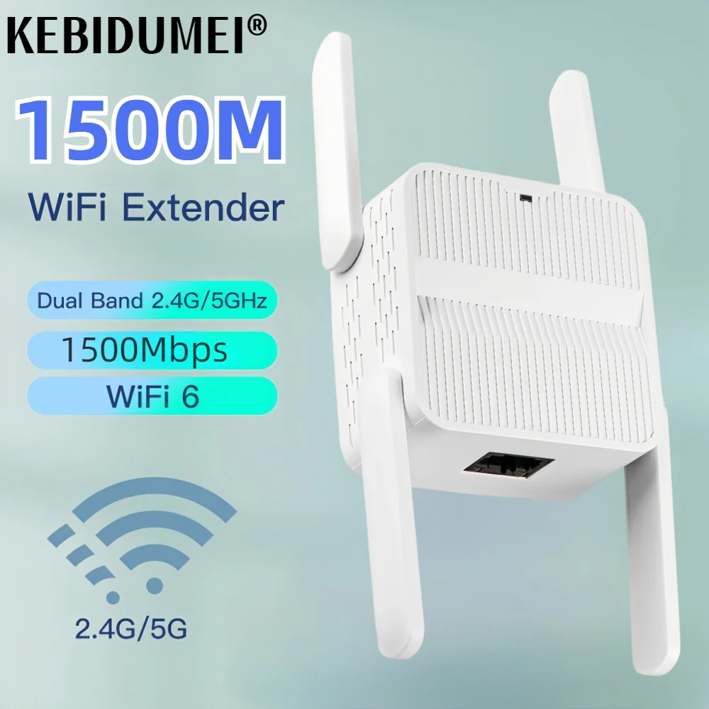 

1500Mbps WiFi6 Wireless Repeater Dual Band 2.4G/5GHz 802.11AX Gigabit Wi-Fi 6 Extender Long Range Signal Expansion Booster