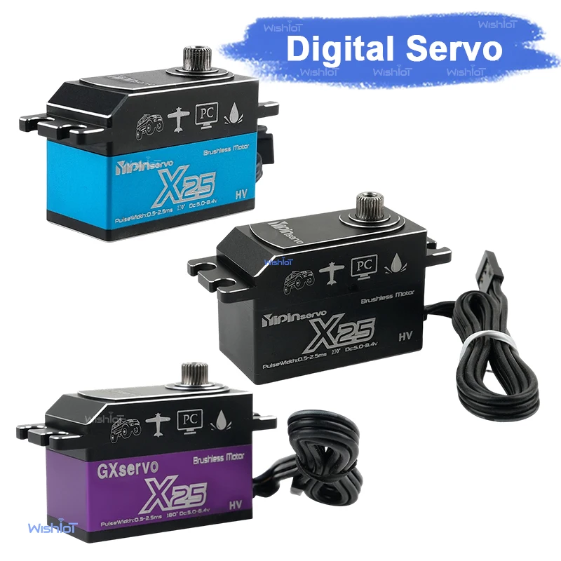 

Цифровой сервопривод GXservo X25 с низким профилем, 25 кг, бесщеточный двигатель, полностью металлические шестерни, HV 5.0-8.4В, для радиоуправляемых дрифт-моделей, туринговых машин, лодок, роботов 1/10