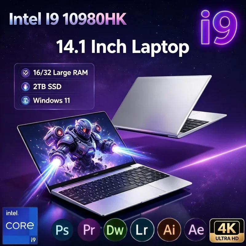 14.1 Inch Portable Notebook Computer Intel I9‑10980HK Processor Windows11 32GB RAM 2TB SSD High‑Performance Gaming Office Laptop