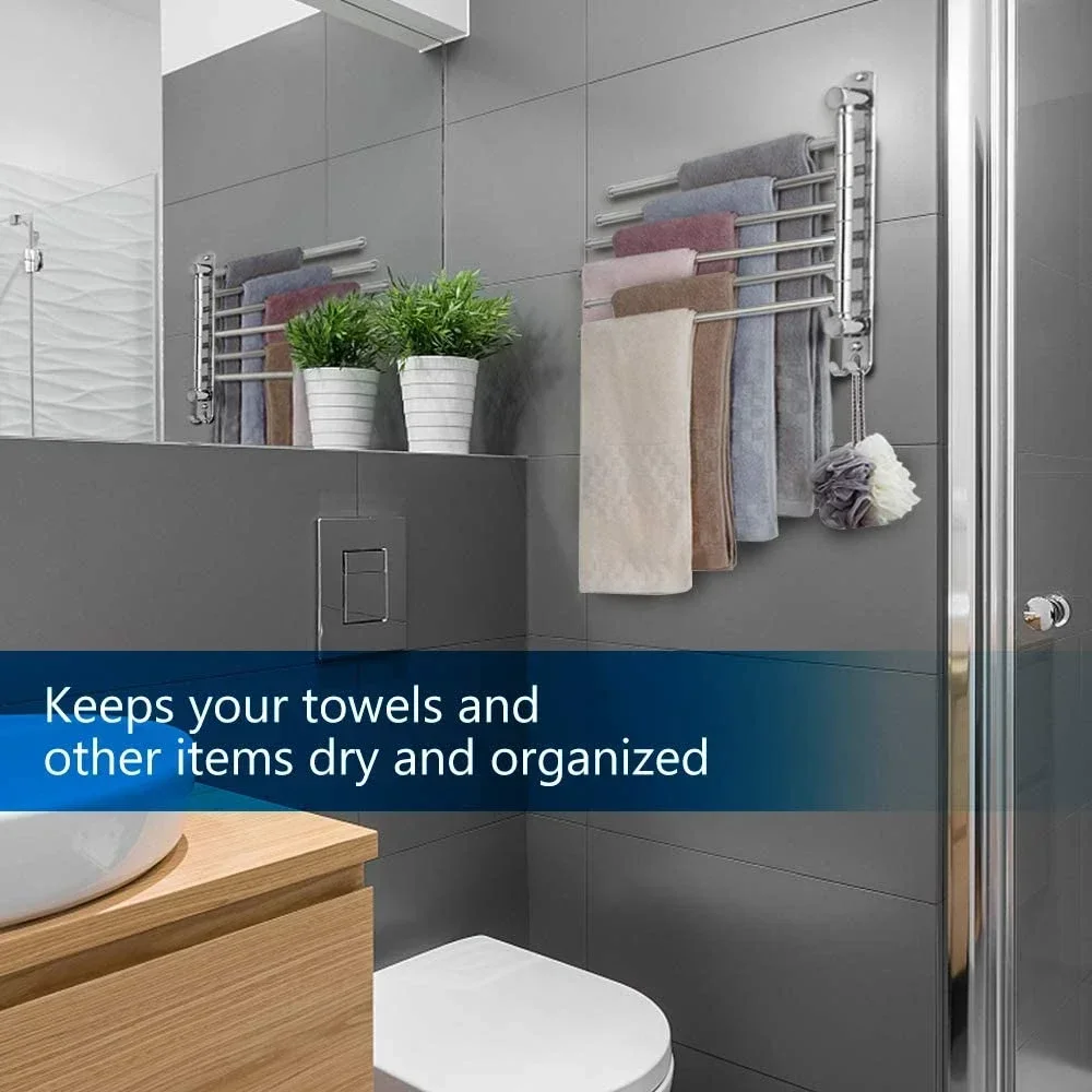 Stainless Steel Swivel Towel Holder 180 Degree 4/6 Arms Rotation Rack Wall Mounted Towel racks holder for Bathroom Accessories