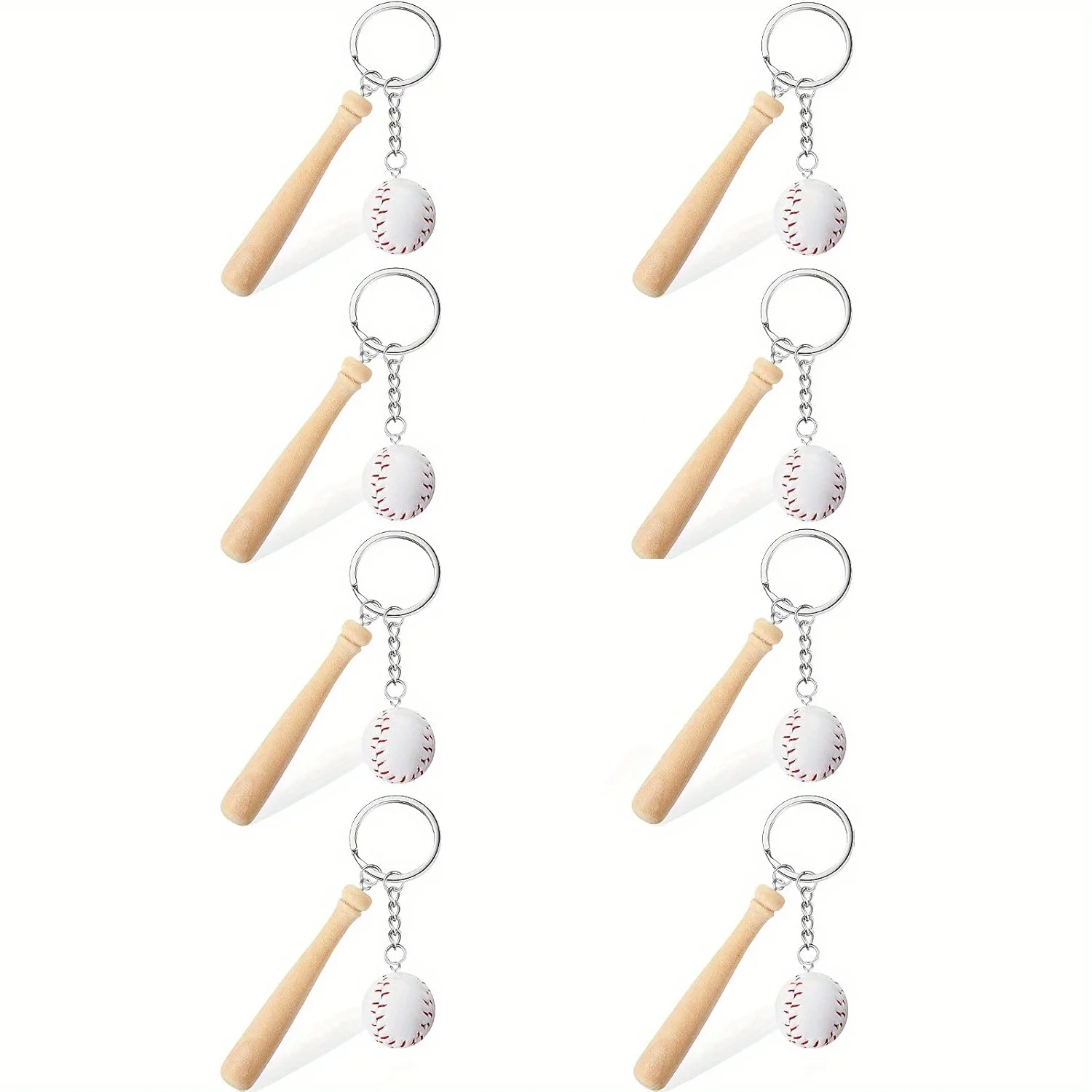 8 Pieces Mini Baseball Keychain with Wooden Bat for Sports Theme Party Team Souvenir Athletes Rewards Party Favors