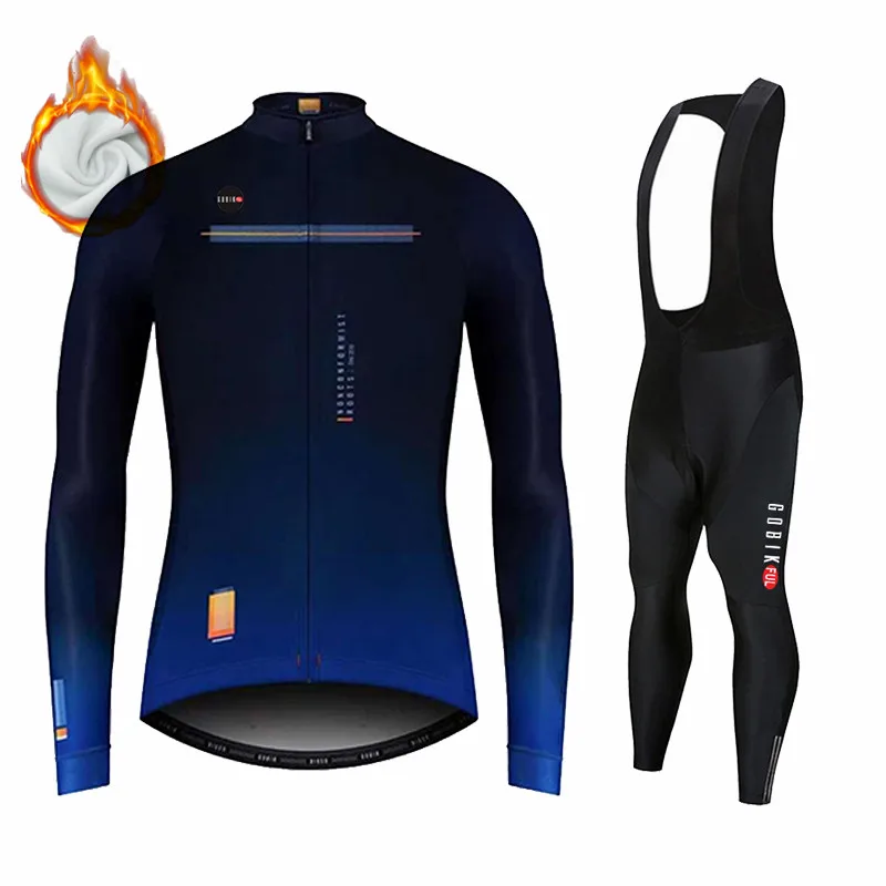 KBanktop-Ensemble de maillot de cyclisme à manches longues pour homme, pantalon à bretelles, vêtements de vélo, vêtements de vélo VTT, sourire thermique, hiver, A