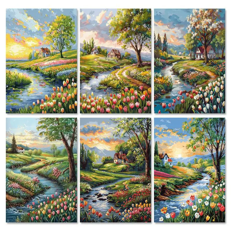 

GATYZTORY Acrylic Picture Paint By Numbers With Frame River Landscape Handicrafts Diy Ideas Drawing On Canvas For Home Decors