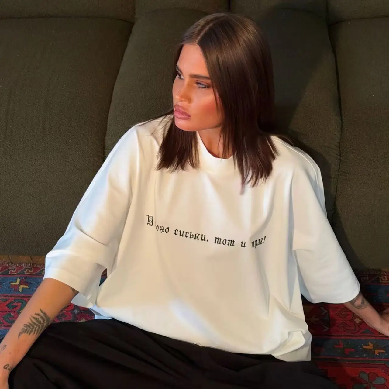 Gothic Font Short Sentences Russian Printing White 100% Cotton Casual Tshirts Women Short Sleeve Hip Hop Casual Tees Summer 2026