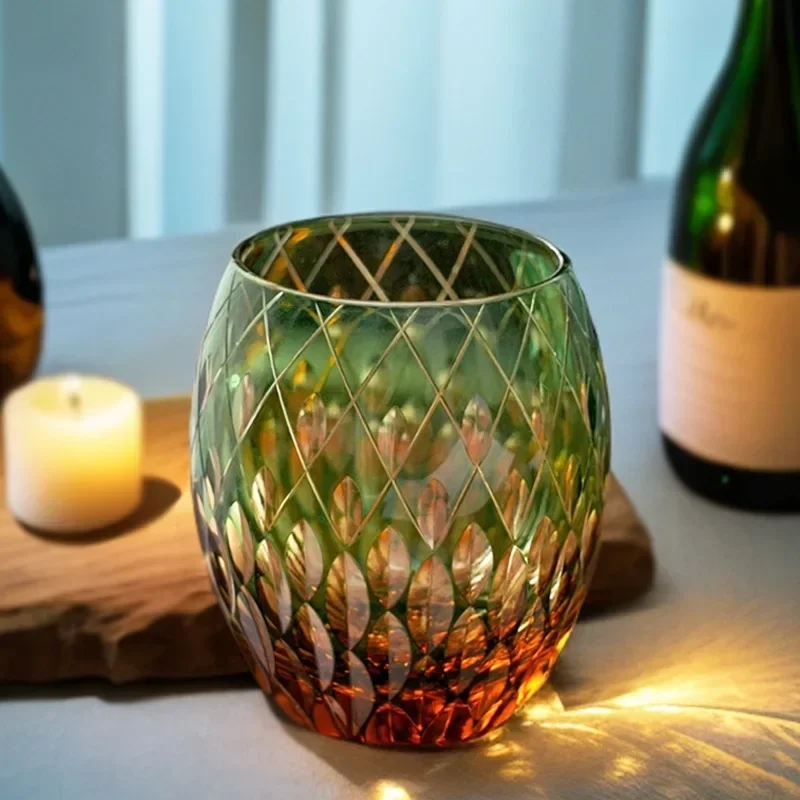 Exquisite hand-carved grinding Japanese Japanese-style cutting cup, high-end crystal cup, high-value household water cup