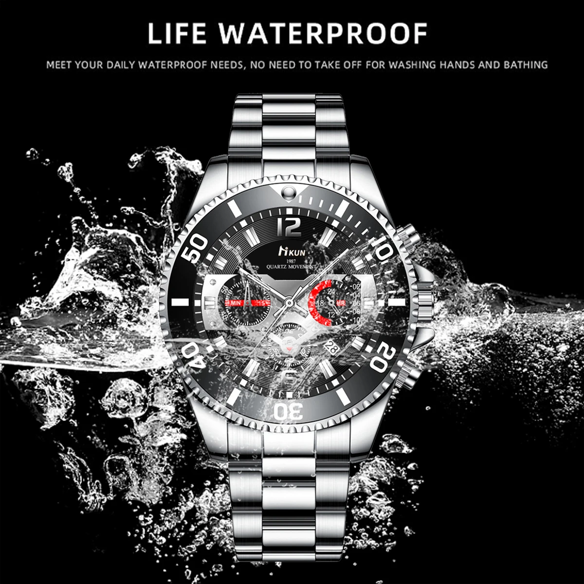Fashion Watch Casual Clock Business Men Quartz Watch Calendar Green Water Sport Men Quartz Wristwatch
