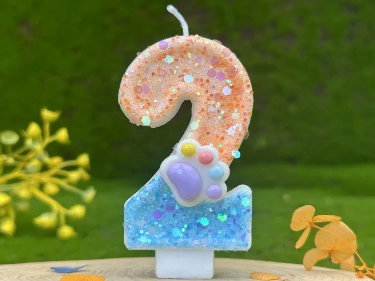 Hundepfoten, digitale Geburtstagskerzen, Farbverlauf, Pailletten, Kuchen, Party-Dekoration, Geburtstagsfeier, Hochzeitsgeschenke, Jungen und Mädchen – Detail 10