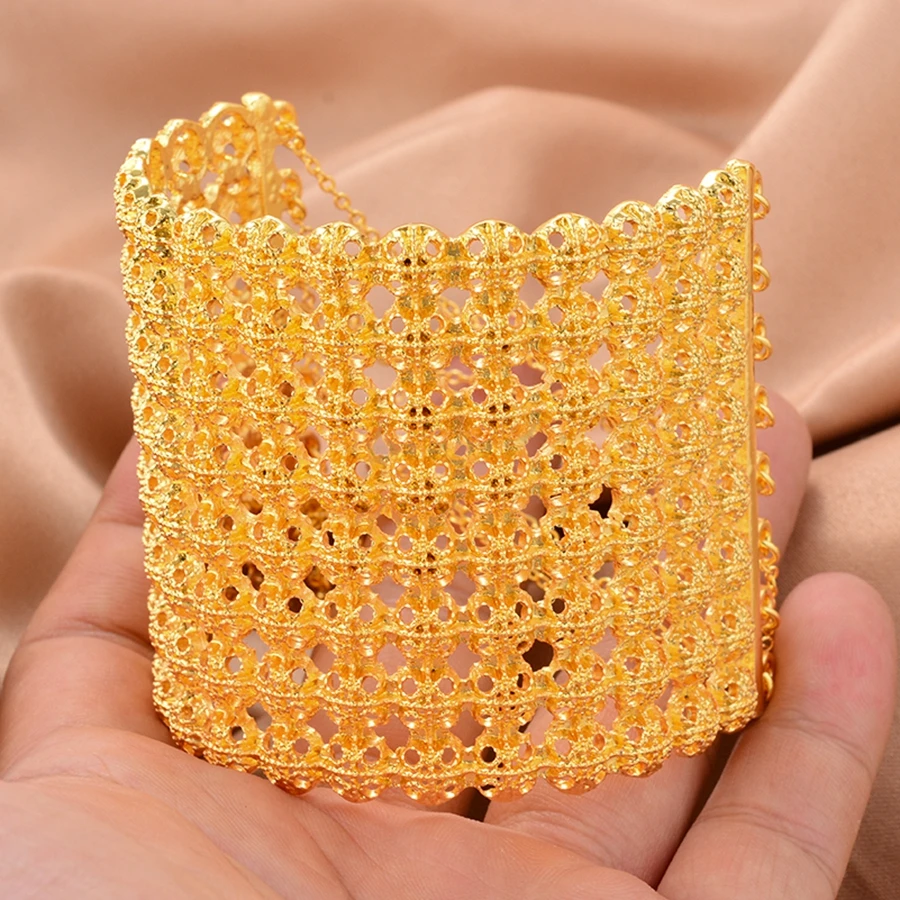 Opening Gold color Bangles For Women Indian Bracelet two-tone Africa Bridal Wedding Jewelry Ethiopian Middle East Gifts 