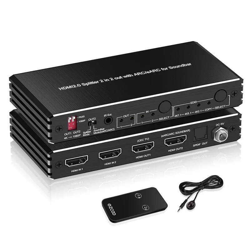 

In stock2 in 2 Out HDMl 2.0 Splitter 2x2 4k hdmi Splitter Support 4K@60 4:4:4 8bit HDR, Scaler Output Audio Output ARC/eARC for