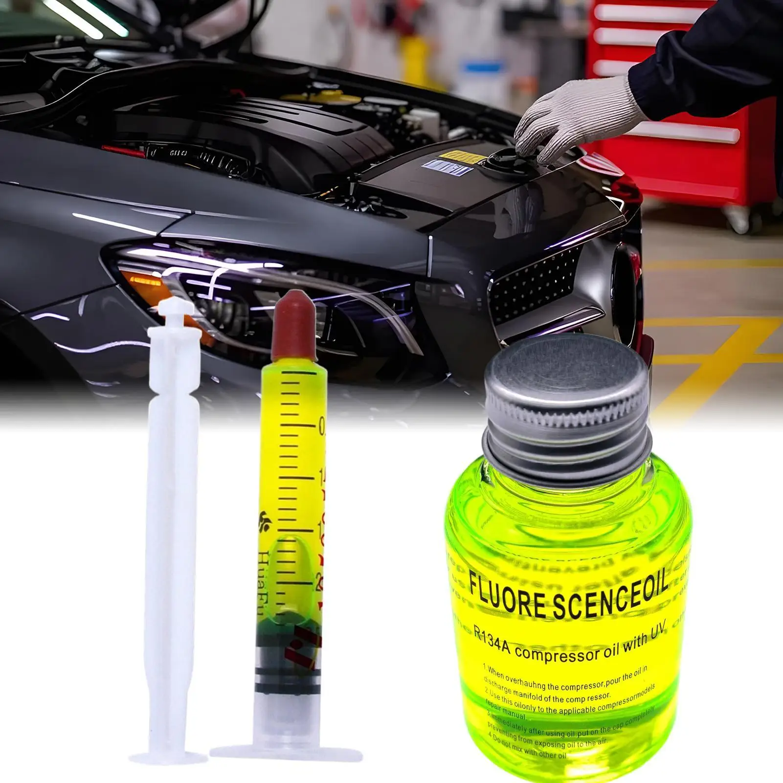 60ml Car Air Conditioner Leak Fluorescent Car Air Conditioning Repair Oil Light Refrigerant Pipeline Leak Detection Tracer Tool