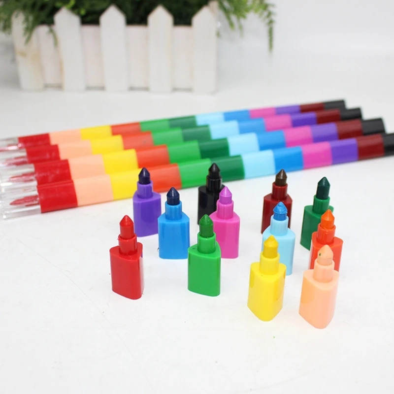 5Pcs Stackable Crayon Pencils Crayon Party Favor Kid 12 Color Building Blocks Colorful Crayon for School Boy Girls