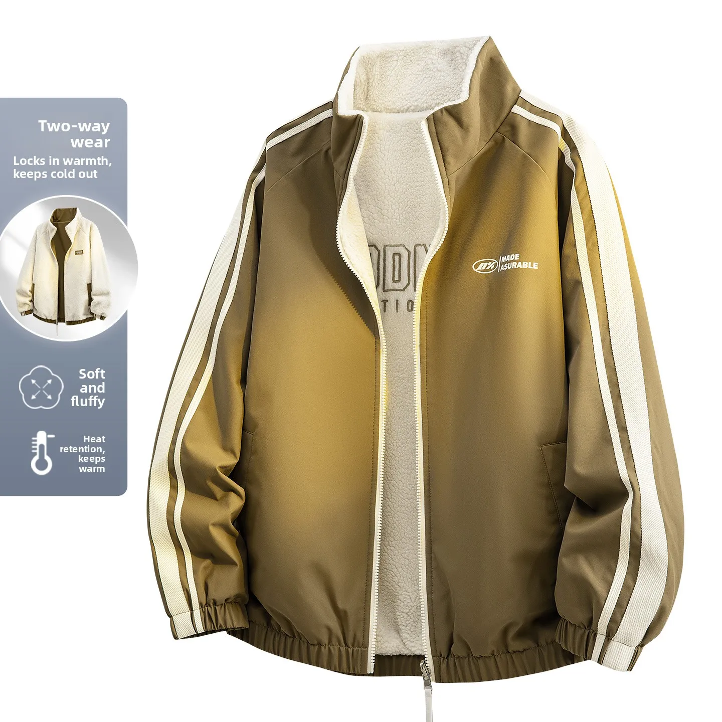 

ex Lamb Velvet Stand Collar Jaet Outdoor Two-Way Wear Windproof Waterproof Mountain Climbing Sport Coat for Men And Women