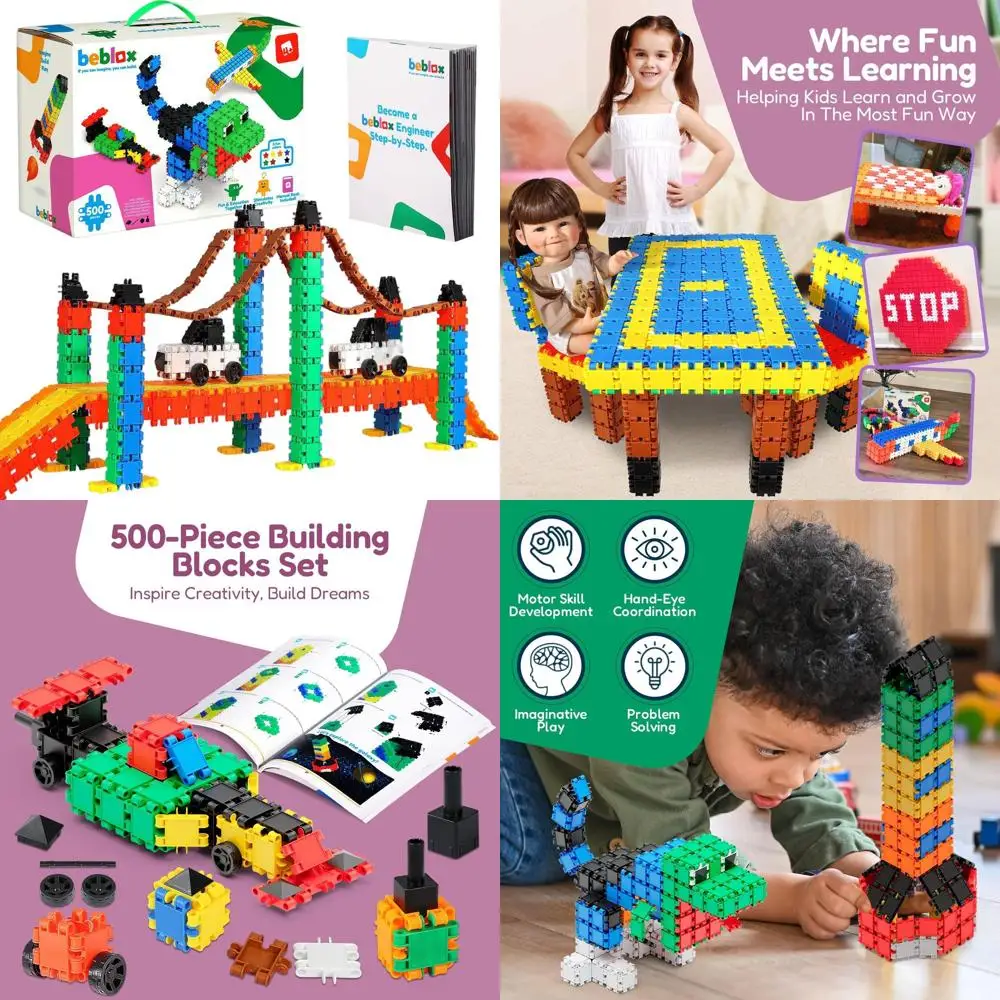 500ピース STEM 組み立てブロックセット - 子供向け連結タイル、4歳以上男の子と女の子のための教育玩具