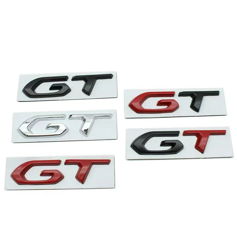 

3d Metal Chrome Black Logo GT Emblem Letters Car Rear Trunk Badge Self-adhesive Sticker Accessories