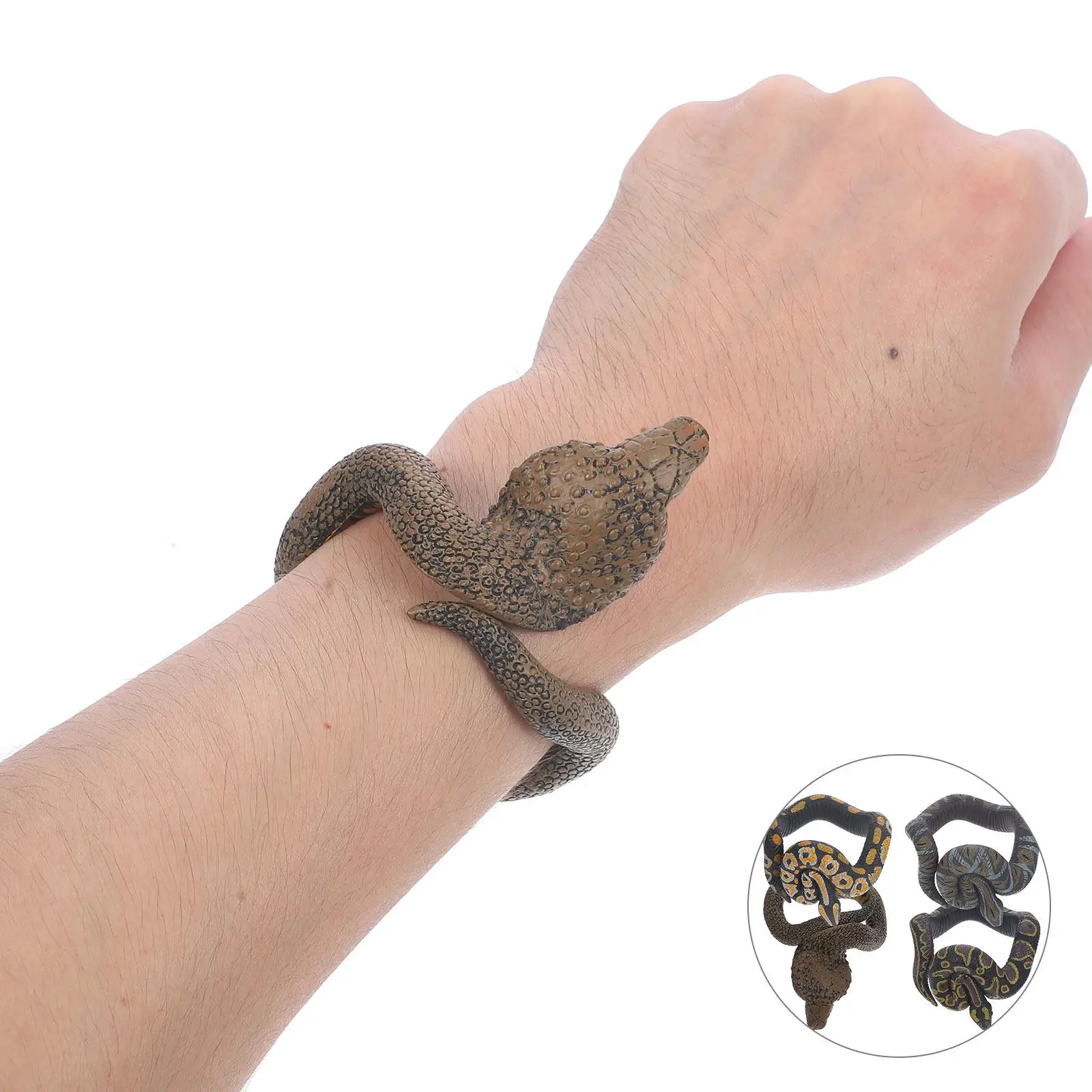 

4Pcs Simulation Serpent Bracelets Soft Flexible Unique Look Serpent Hand Accessories for Friends Parties Creative Prank Props