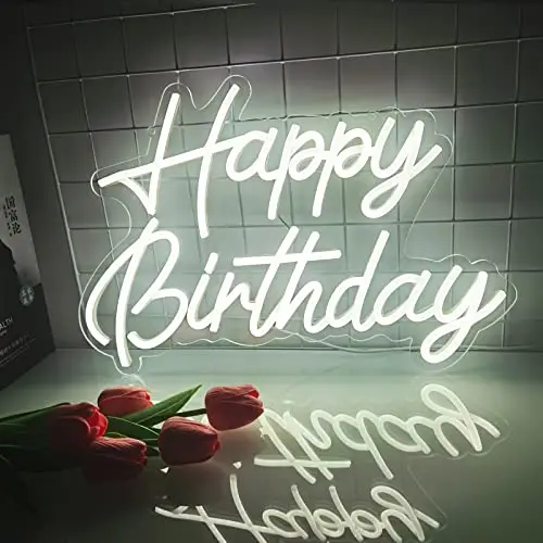 LED Neon Happy Birthday Neon Sign Wall Art Bedroom Living Room Party Backdrop Decor Lamp Light Up Sign USB Powered Neon Sign