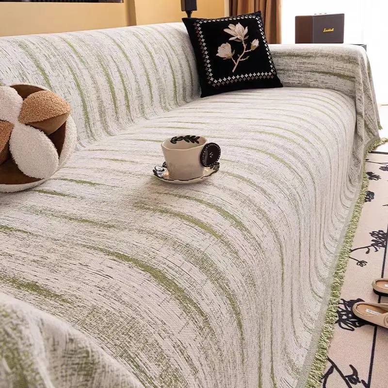 Heavy Microfiber Fleece Sofa Towel with Tassels, Geometric Jacquard for Living Room Couch Large Blanket Leisure Towel