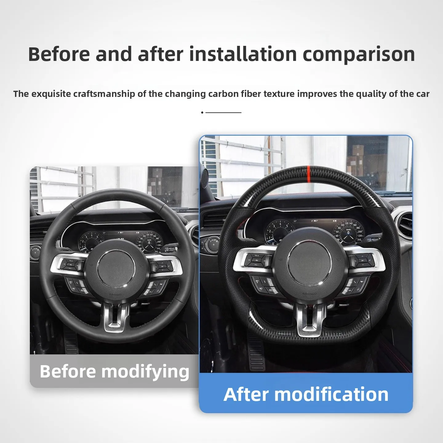 For Ford Mustang 2015-2023 Steering wheel modification high temperature resistance anti slip breathable odorless and comfortable