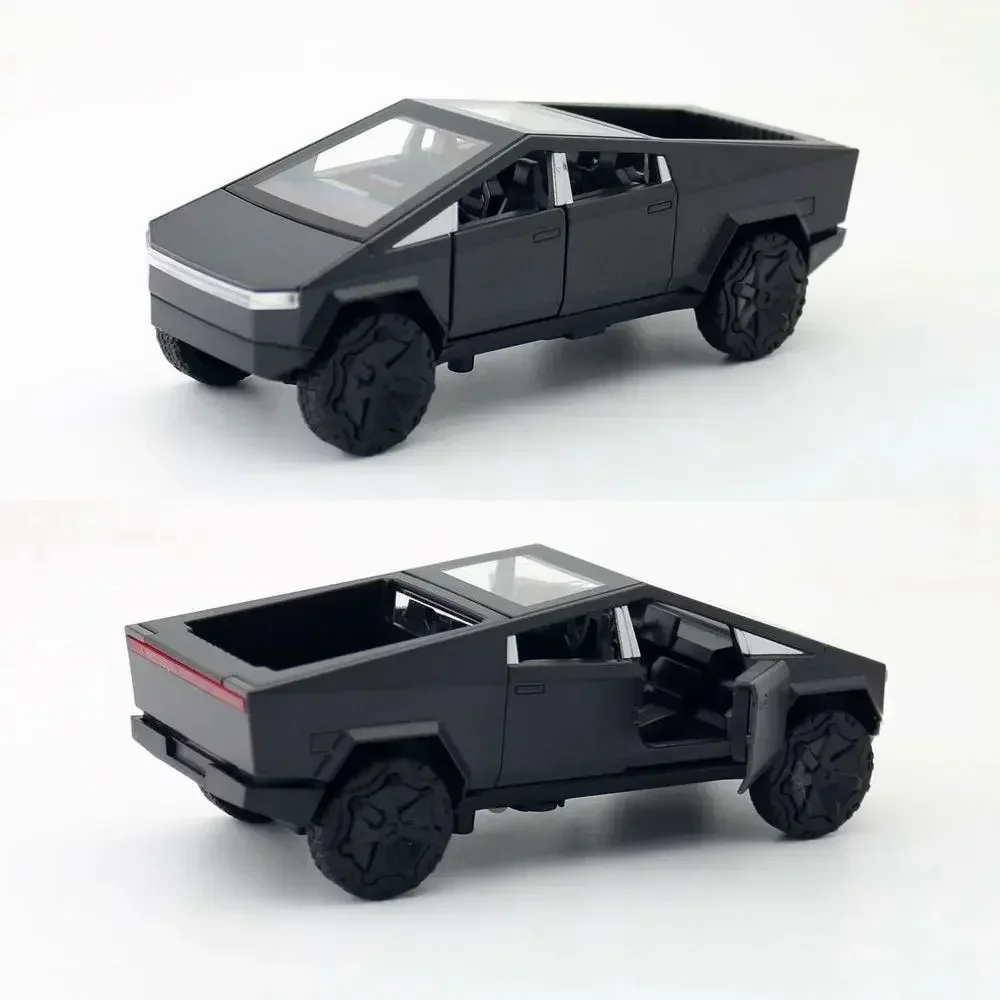 Modelo de coche de aleación de Tesla Cybertruck, camioneta SUV, vehículo todoterreno de juguete de Metal fundido a presión, camión extraíble, colección de juguetes con luz de sonido, 1:36