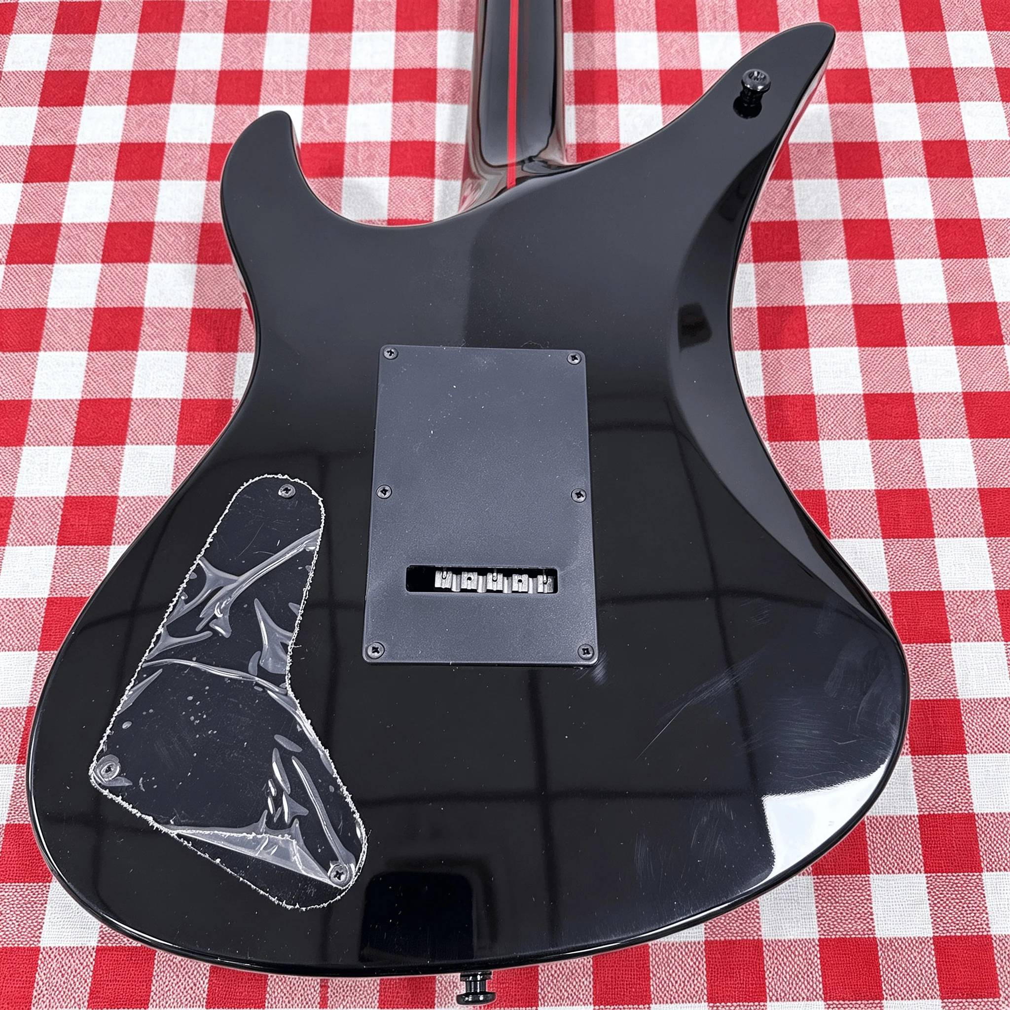 Gloss Black Red Alien Horn-Style Electric Guitar HH High Output Humbuckers 6 String 24 Frets In Stock Free Shipping