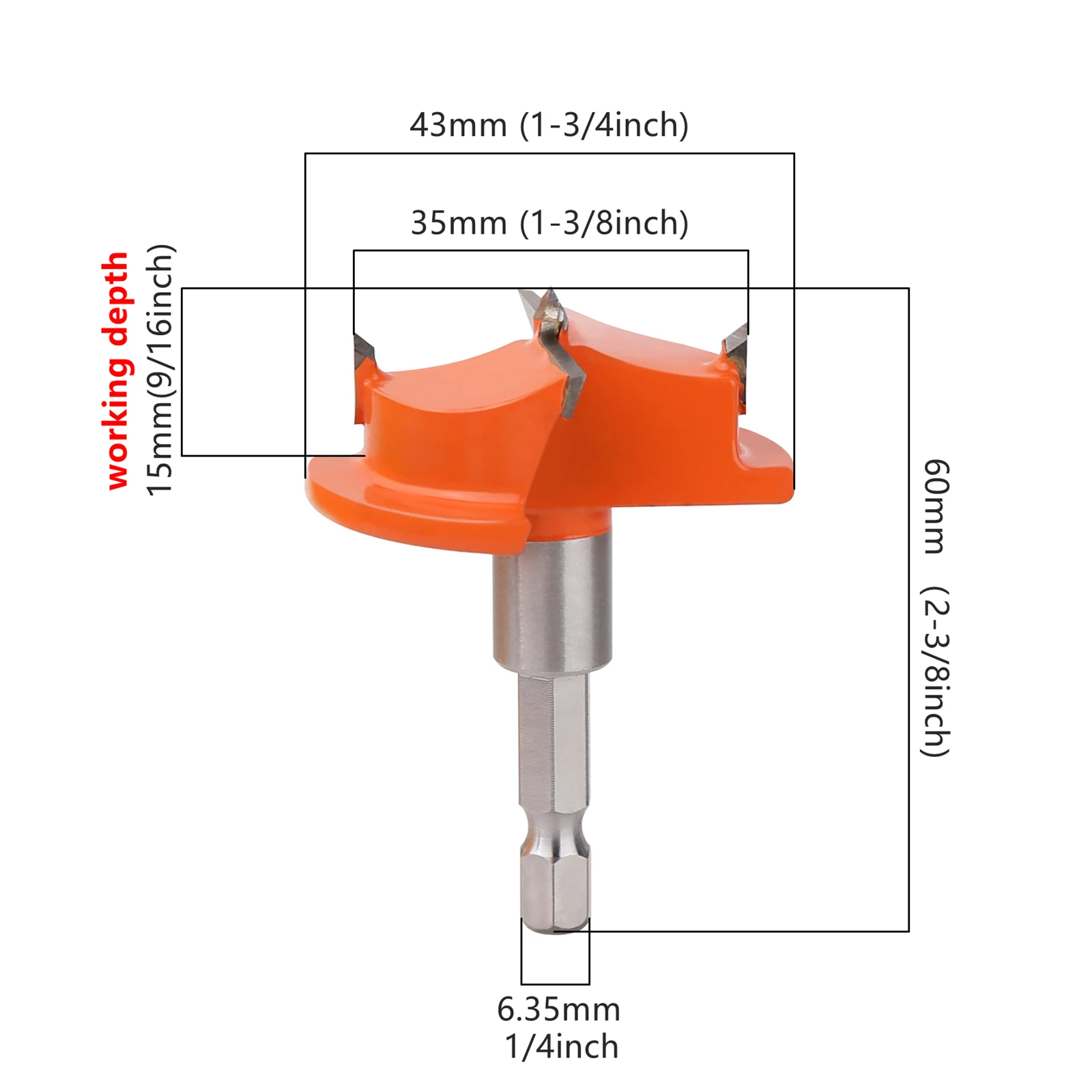 HEDATungsten Carbide Point Hole Saw Forstner Hex Shank Multipurpose Woodworking Auger Bit for Kitchen Cabinets/Hinged Mugs