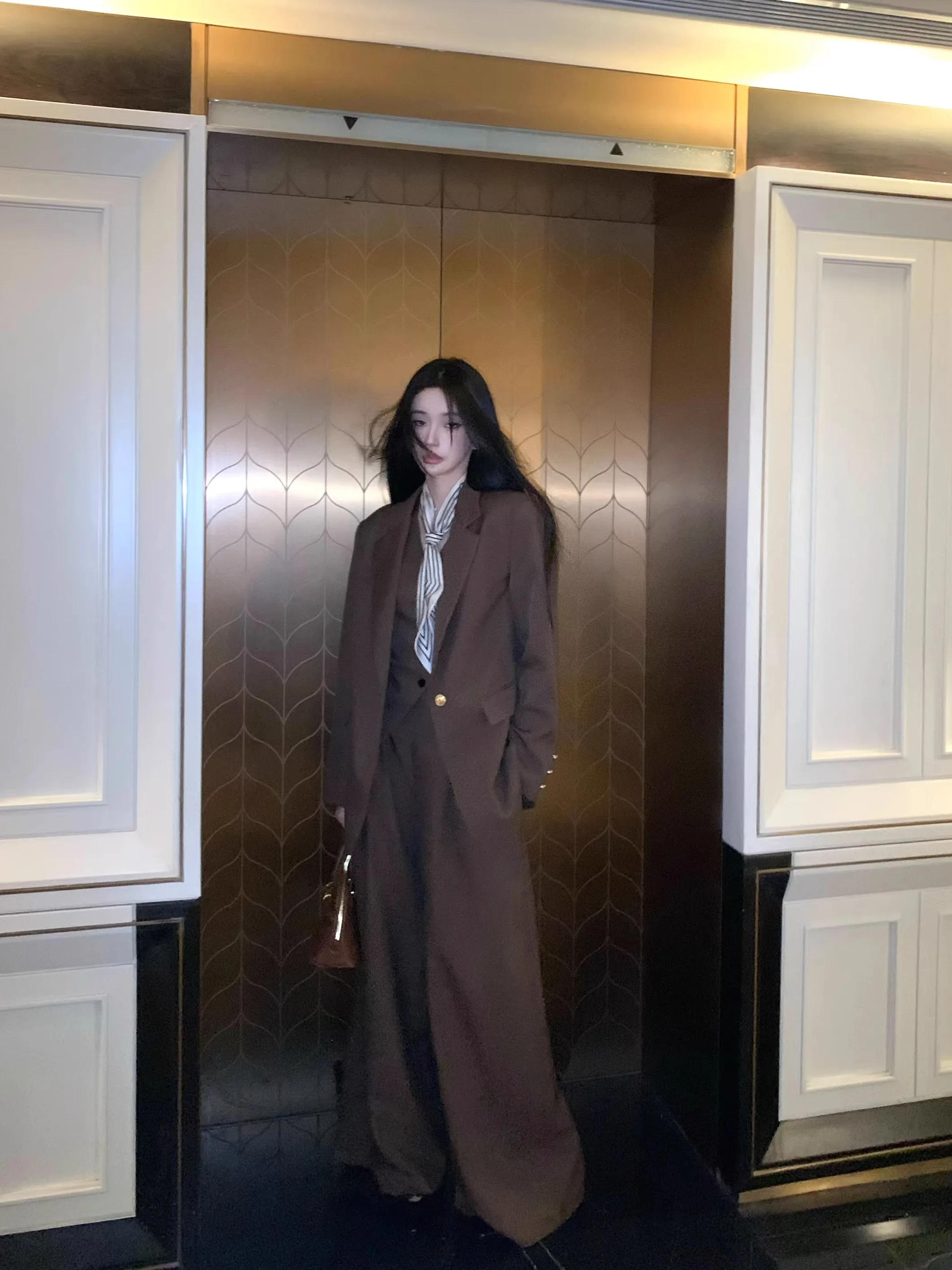 

Barb Chill Women's Suit Jaet And Vest Set Casual Wide Leg Pants Old Money Sle Spring Faion Comfortable Woolen Coat