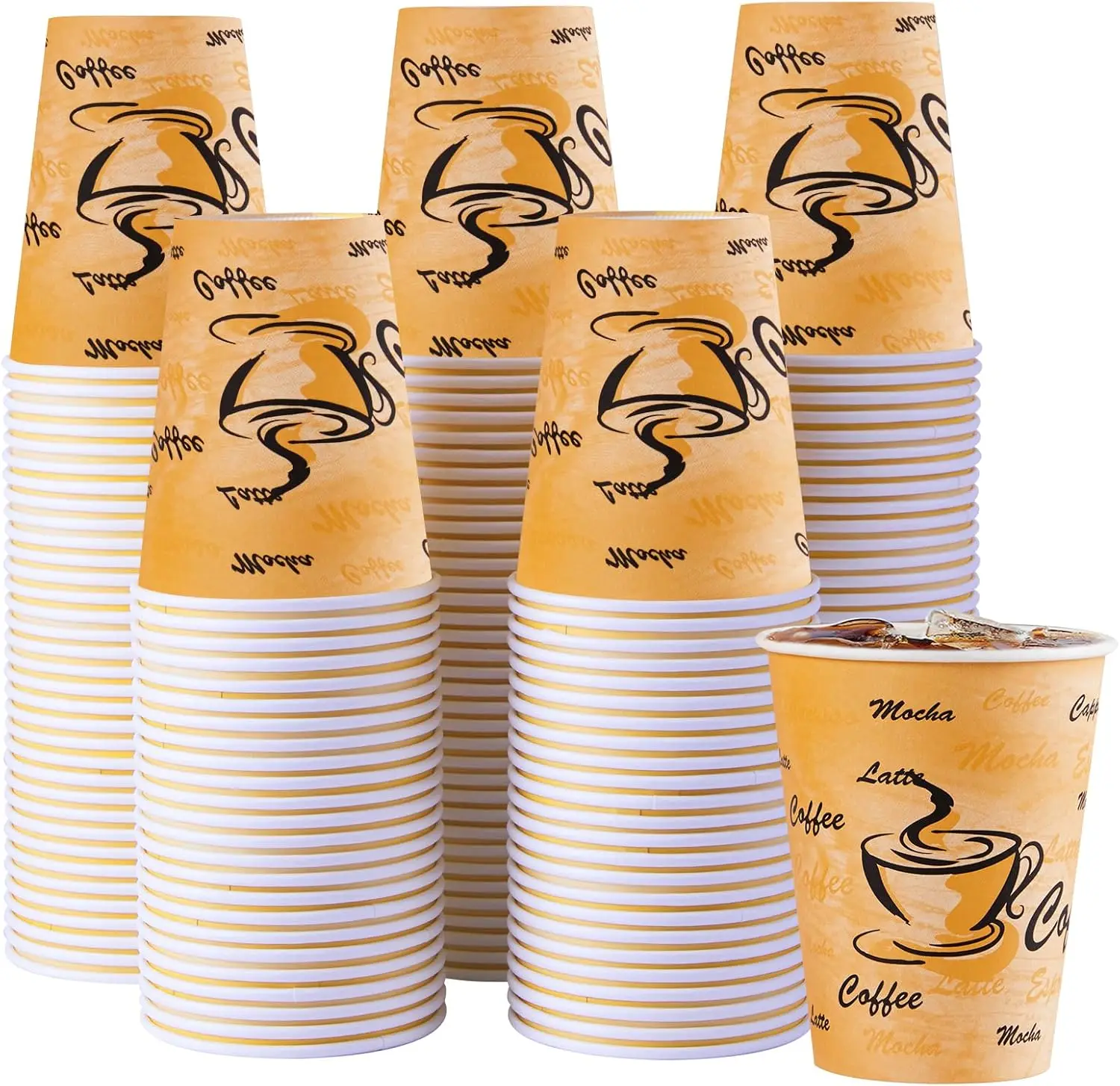 

180 Pack 12 oz Coffee Cups, Paper Coffee Cups 12 oz, Disposable Leakproof Retro Cup for Cold Drinks or Hot Beverages