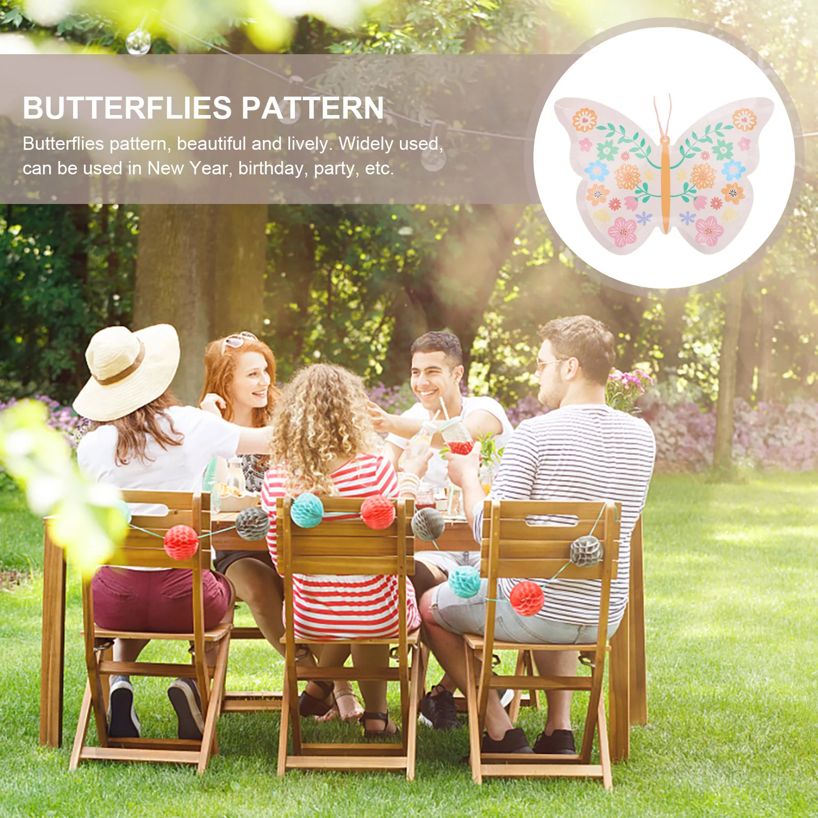 16pcs Paper Dinner Dishes Butterflies Pattern Party Disposable Paper Plates